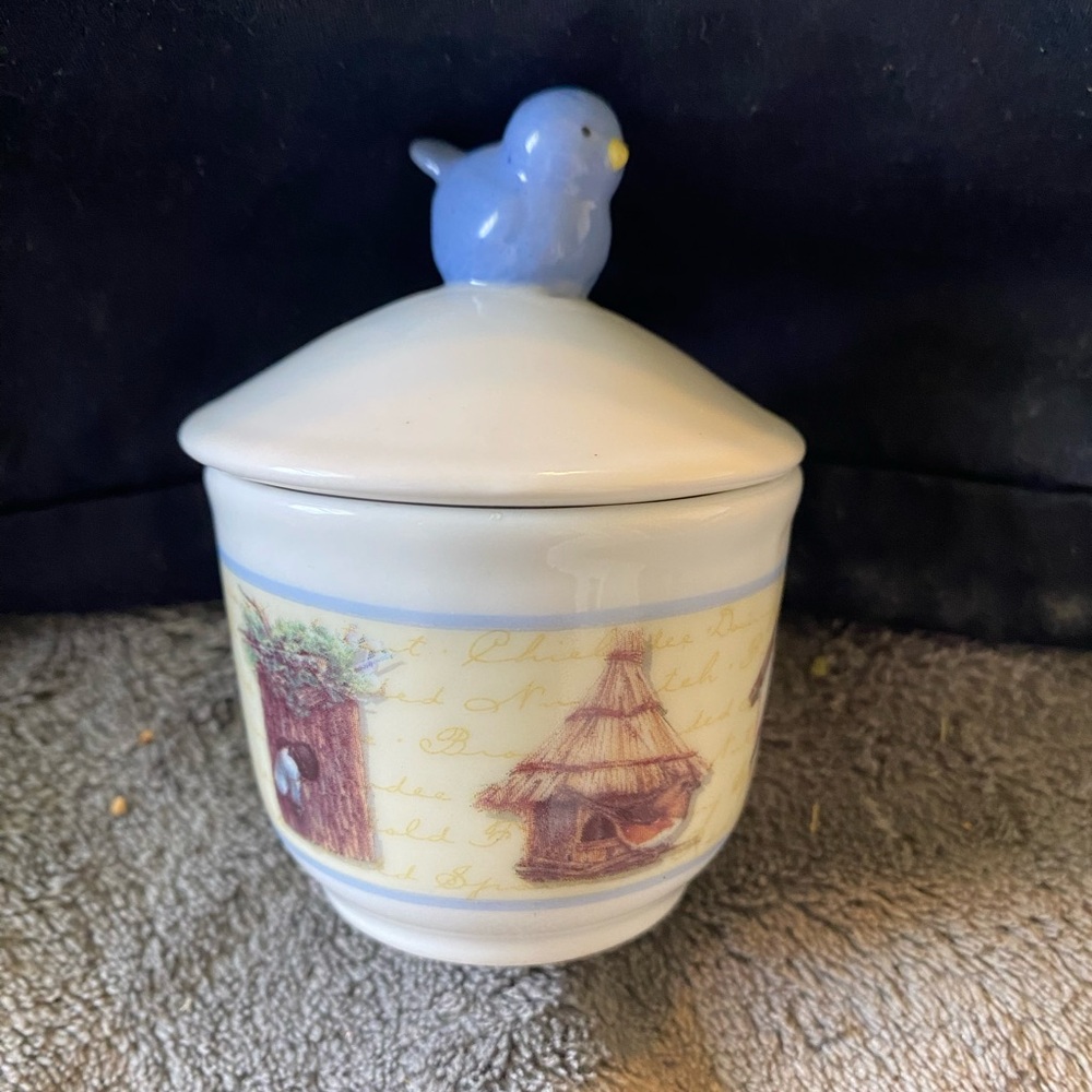 Ceramic Jar with Blue Bird Lid